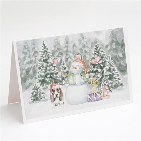 5 x 7 in. Unisex Basset Hound Puppy Brown & White with Christmas Presents Greeting Cards & Envelopes, Multi Color - Pack of 8