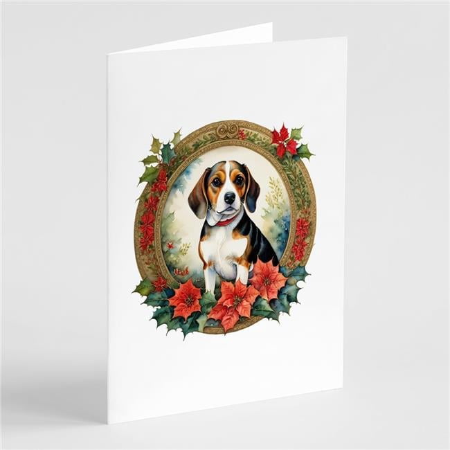 5 x 7 in. Unisex Beagle Christmas Flowers Greeting Cards - Pack of 8