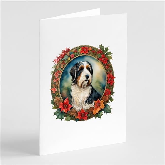 5 x 7 in. Unisex Bearded Collie Christmas Flowers Greeting Cards - Pack of 8