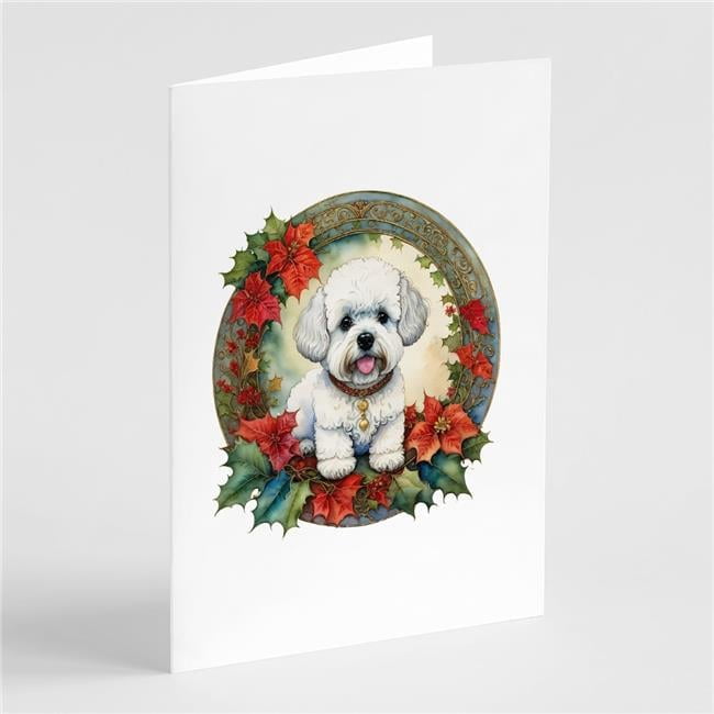 5 x 7 in. Unisex Bichon Frise Christmas Flowers Greeting Cards - Pack of 8