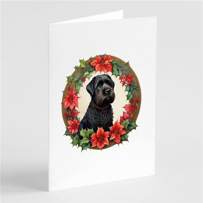 5 x 7 in. Unisex Black Russian Terrier Christmas Flowers Greeting Cards - Pack of 8