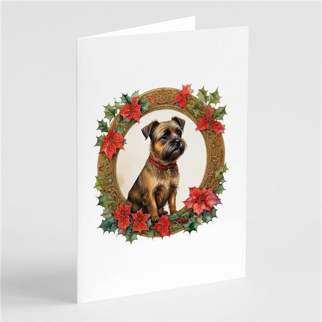 5 x 7 in. Unisex Border Terrier Christmas Flowers Greeting Cards - Pack of 8