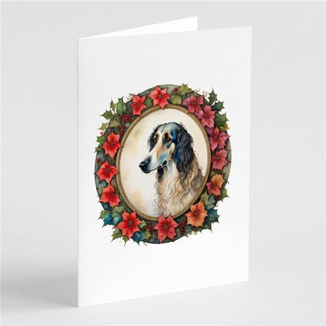 5 x 7 in. Unisex Borzoi Christmas Flowers Greeting Cards - Pack of 8