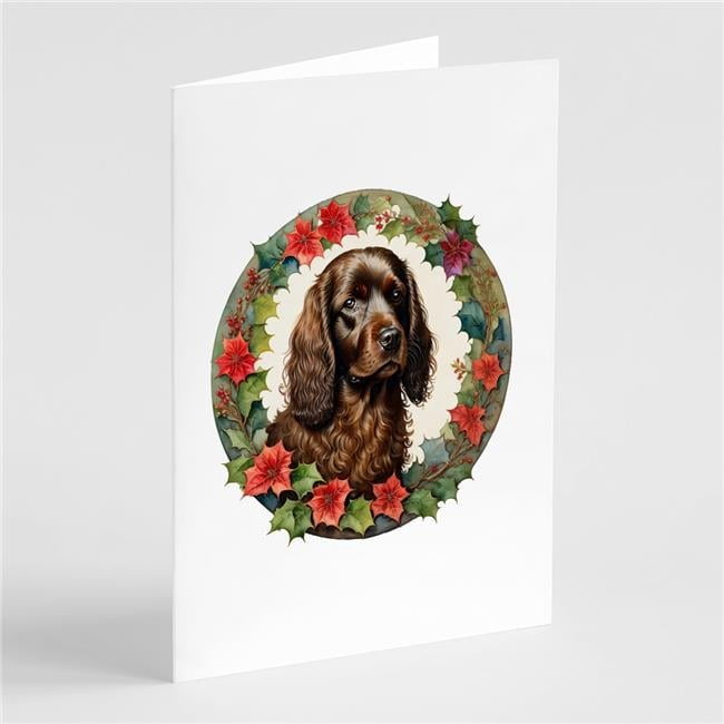 5 x 7 in. Unisex Boykin Spaniel Christmas Flowers Greeting Cards - Pack of 8