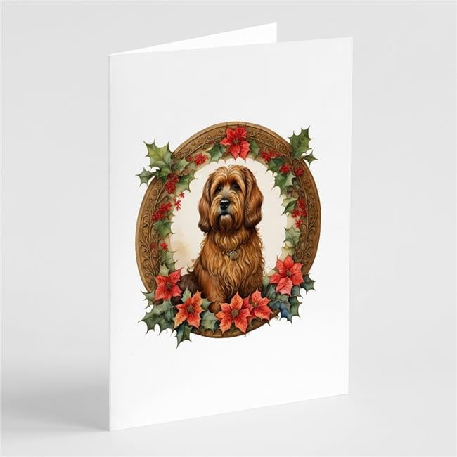 5 x 7 in. Unisex Briard Christmas Flowers Greeting Cards - Pack of 8