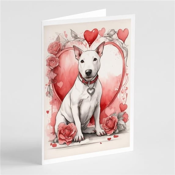 5 x 7 in. Unisex Bull Terrier Valentine Roses Greeting Cards - Pack of 8