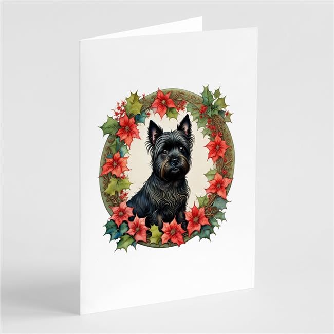 5 x 7 in. Unisex Cairn Terrier Christmas Flowers Greeting Cards - Pack of 8
