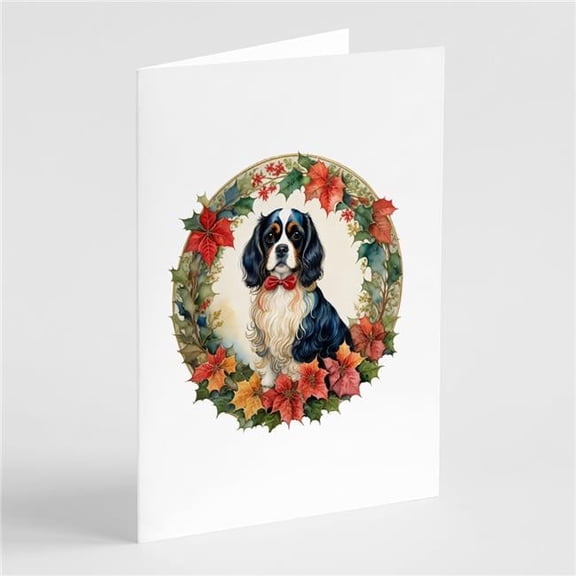 5 x 7 in. Unisex Cavalier Spaniel Christmas Flowers Greeting Cards - Pack of 8