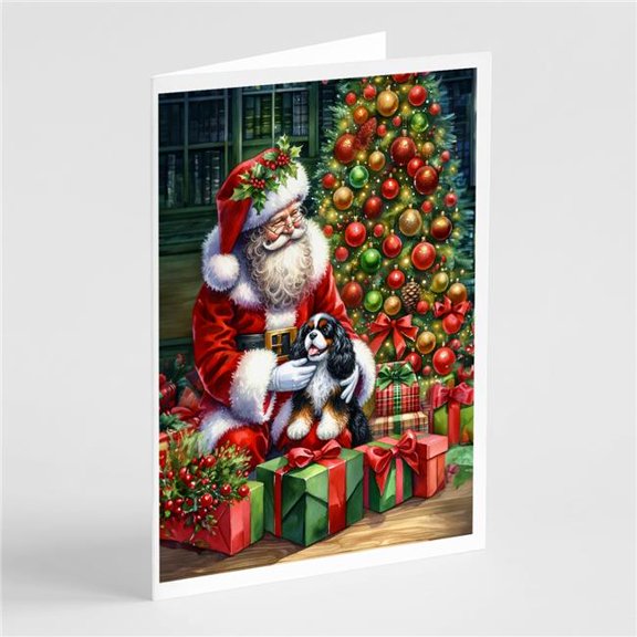 5 x 7 in. Unisex Cavalier Spaniel & Santa Claus Greeting Cards - Pack of 8