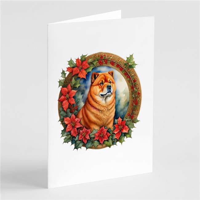 5 x 7 in. Unisex Chow Chow Christmas Flowers Greeting Cards - Pack of 8