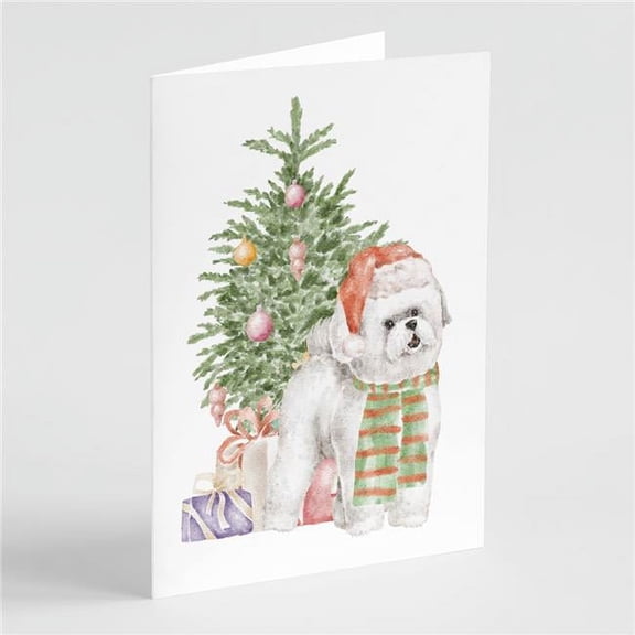 5 x 7 in. Unisex Christmas Bichon Frise Red Hat Greeting Cards & Envelopes, Multi Color - Pack of 8