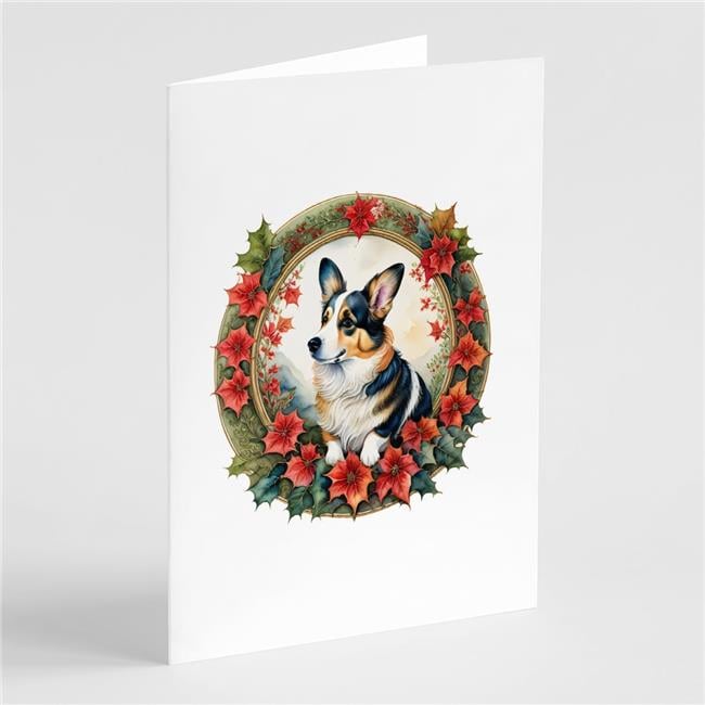 5 x 7 in. Unisex Corgi Christmas Flowers Greeting Cards - Pack of 8