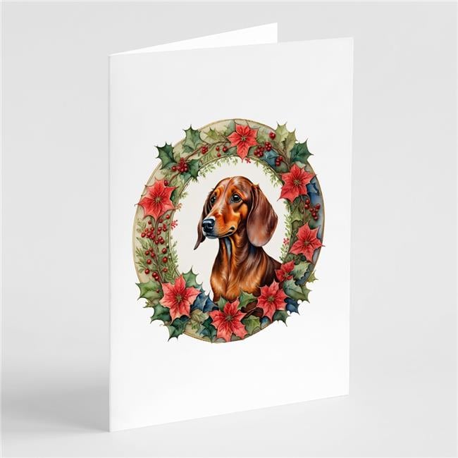 5 x 7 in. Unisex Dachshund Christmas Flowers Greeting Cards - Pack of 8