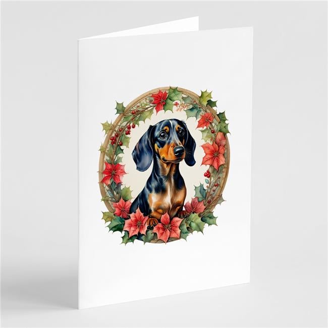 5 x 7 in. Unisex Dachshund Christmas Flowers Greeting Cards - Pack of 8