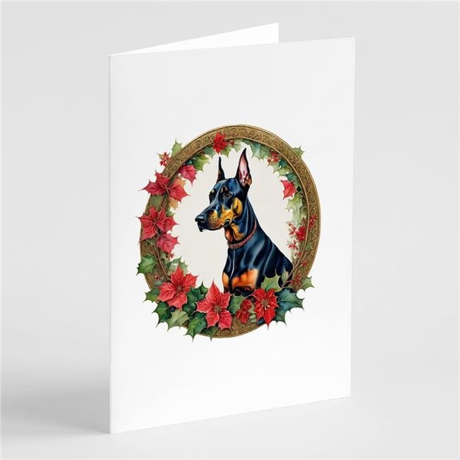 5 x 7 in. Unisex Doberman Pinscher Christmas Flowers Greeting Cards - Pack of 8