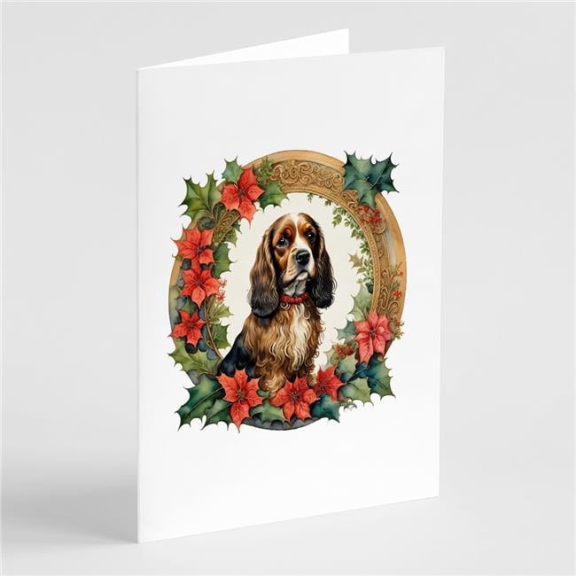 5 x 7 in. Unisex English Cocker Spaniel Christmas Flowers Greeting Cards - Pack of 8