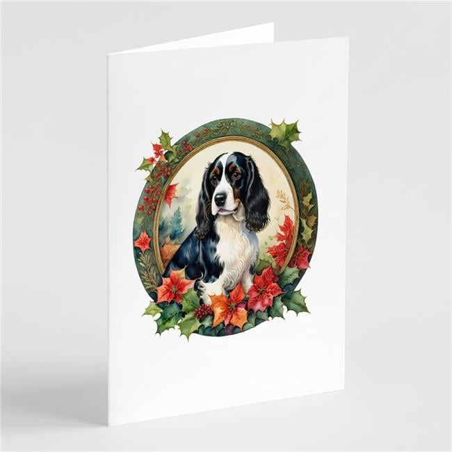 5 x 7 in. Unisex English Springer Spaniel Christmas Flowers Greeting Cards - Pack of 8