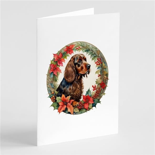 5 x 7 in. Unisex Field Spaniel Christmas Flowers Greeting Cards - Pack of 8