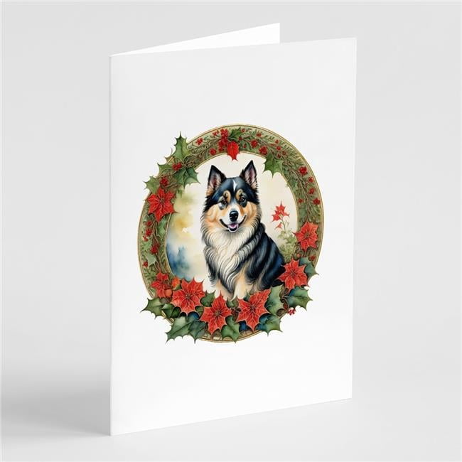 5 x 7 in. Unisex Finnish Lapphund Christmas Flowers Greeting Cards - Pack of 8