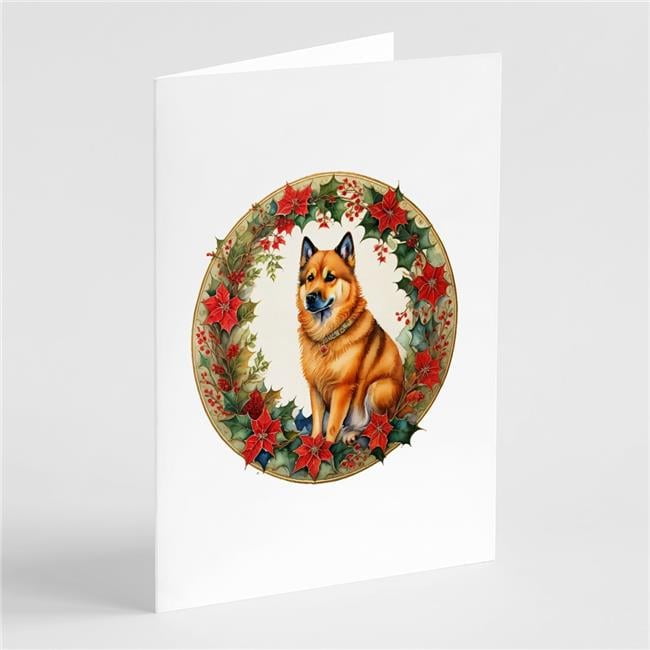 5 x 7 in. Unisex Finnish Spitz Christmas Flowers Greeting Cards - Pack of 8