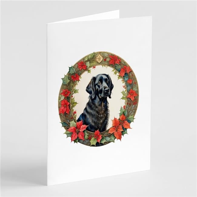 5 x 7 in. Unisex Flat-Coated Retriever Christmas Flowers Greeting Cards - Pack of 8