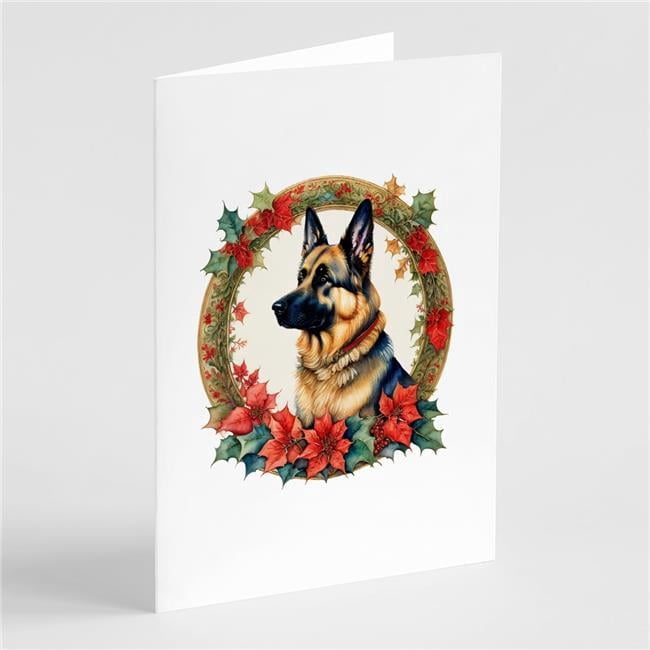 5 x 7 in. Unisex German Shepherd Christmas Flowers Greeting Cards - Pack of 8