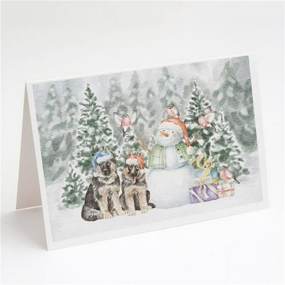 5 x 7 in. Unisex German Shepherd Puppy Duo with Christmas Presents Greeting Cards & Envelopes, Multi Color - Pack of 8