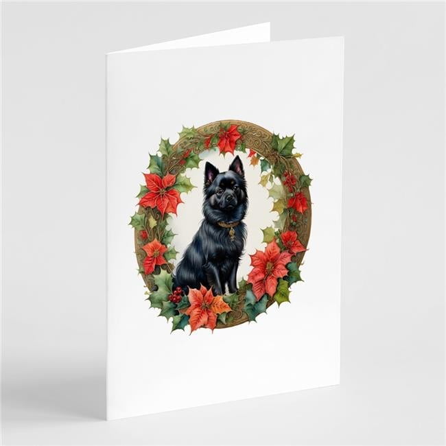 5 x 7 in. Unisex German Spitz Christmas Flowers Greeting Cards - Pack of 8