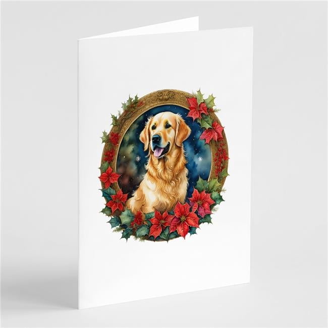 5 x 7 in. Unisex Golden Retriever Christmas Flowers Greeting Cards - Pack of 8