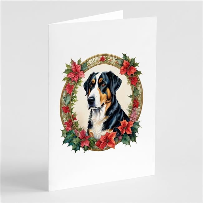 5 x 7 in. Unisex Greater Swiss Mountain Dog Christmas Flowers Greeting Cards - Pack of 8