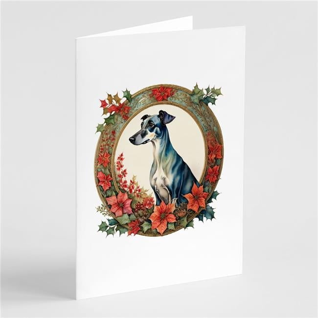 5 x 7 in. Unisex Greyhound Christmas Flowers Greeting Cards - Pack of 8