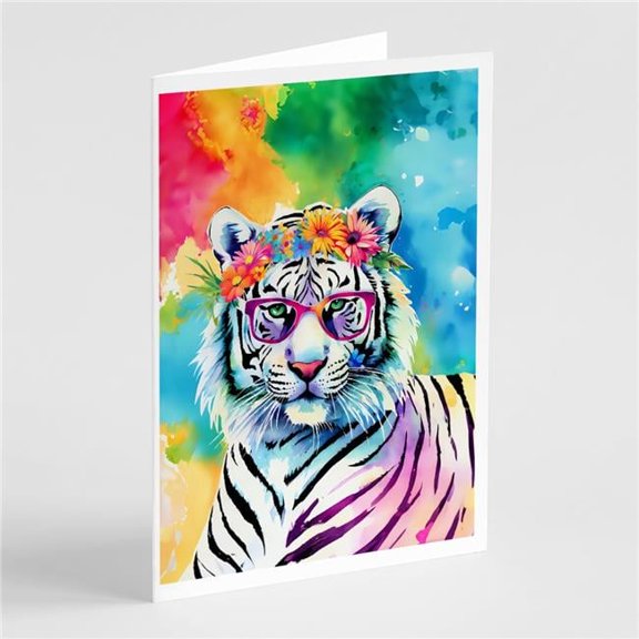5 x 7 in. Unisex Hippie Animal White Tiger Greeting Cards - Pack of 8