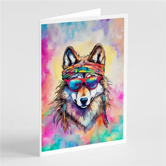 5 x 7 in. Unisex Hippie Animal Wolf Greeting Cards - Pack of 8
