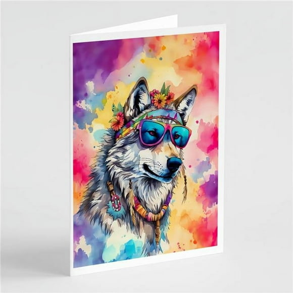 5 x 7 in. Unisex Hippie Animal Wolf Greeting Cards - Pack of 8