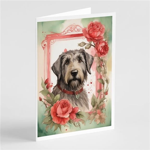 5 x 7 in. Unisex Irish Wolfhound Valentine Roses Greeting Cards - Pack of 8