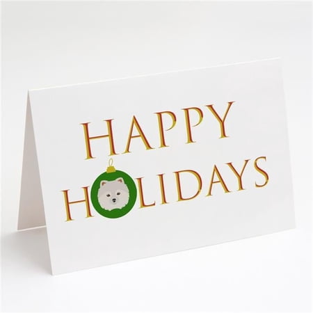 5 x 7 in. Unisex Japanese Spitz Happy Holidays Christmas Greeting Cards & Envelopes, Multi Color - Pack of 8