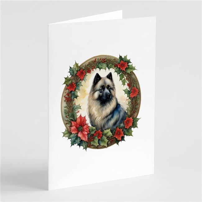 5 x 7 in. Unisex Keeshond Christmas Flowers Greeting Cards - Pack of 8