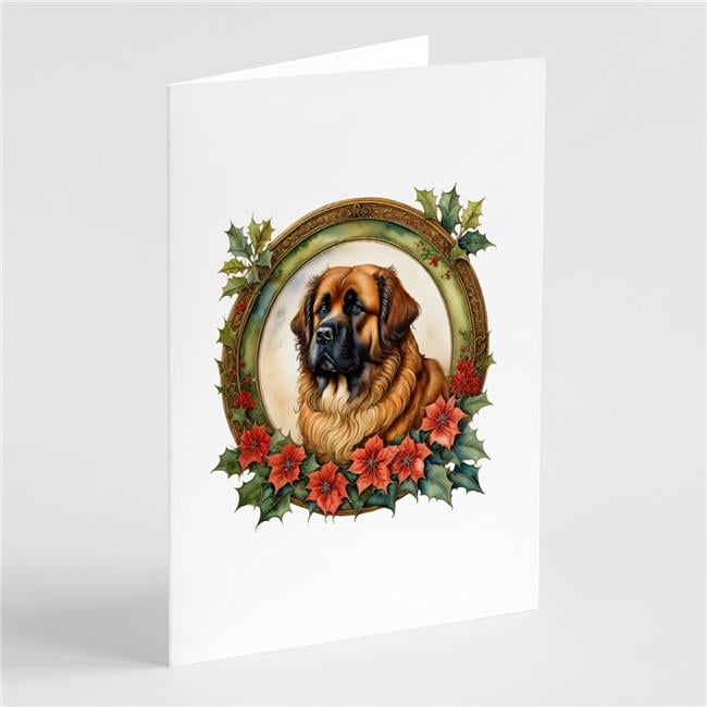 5 x 7 in. Unisex Leonberger Christmas Flowers Greeting Cards - Pack of 8