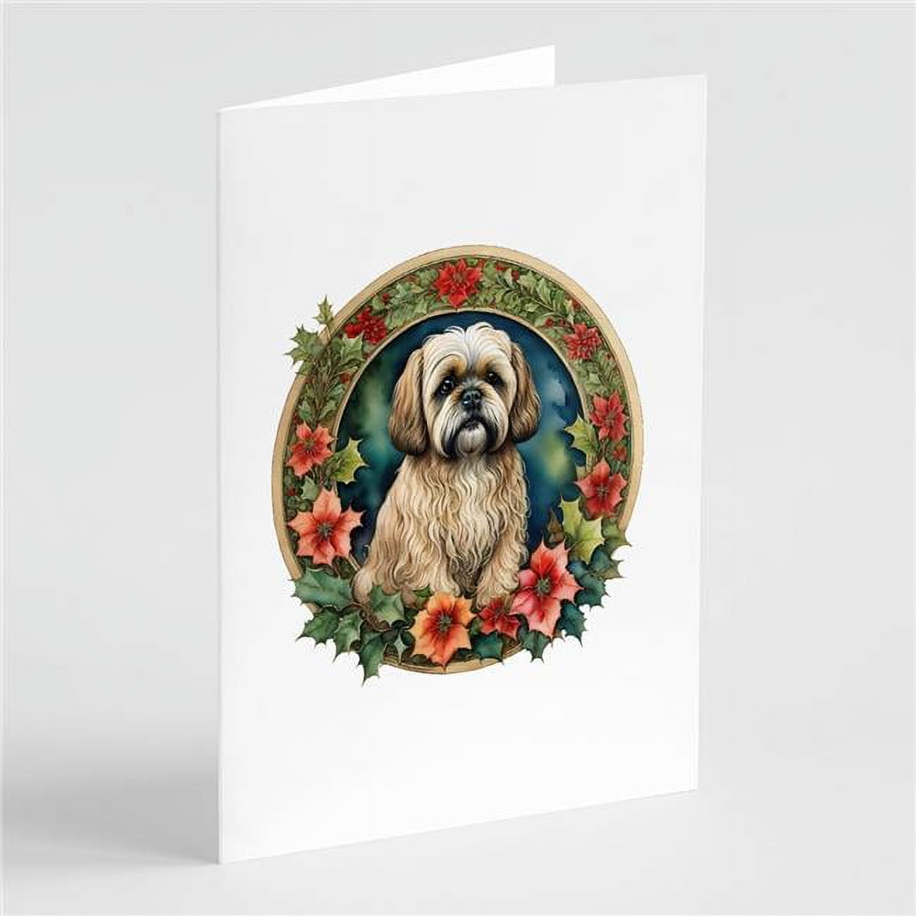 5 x 7 in. Unisex Lhasa Apso Christmas Flowers Greeting Cards - Pack of 8
