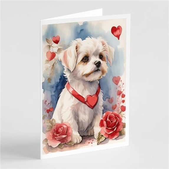 5 x 7 in. Unisex Maltese Valentine Roses Greeting Cards - Pack of 8