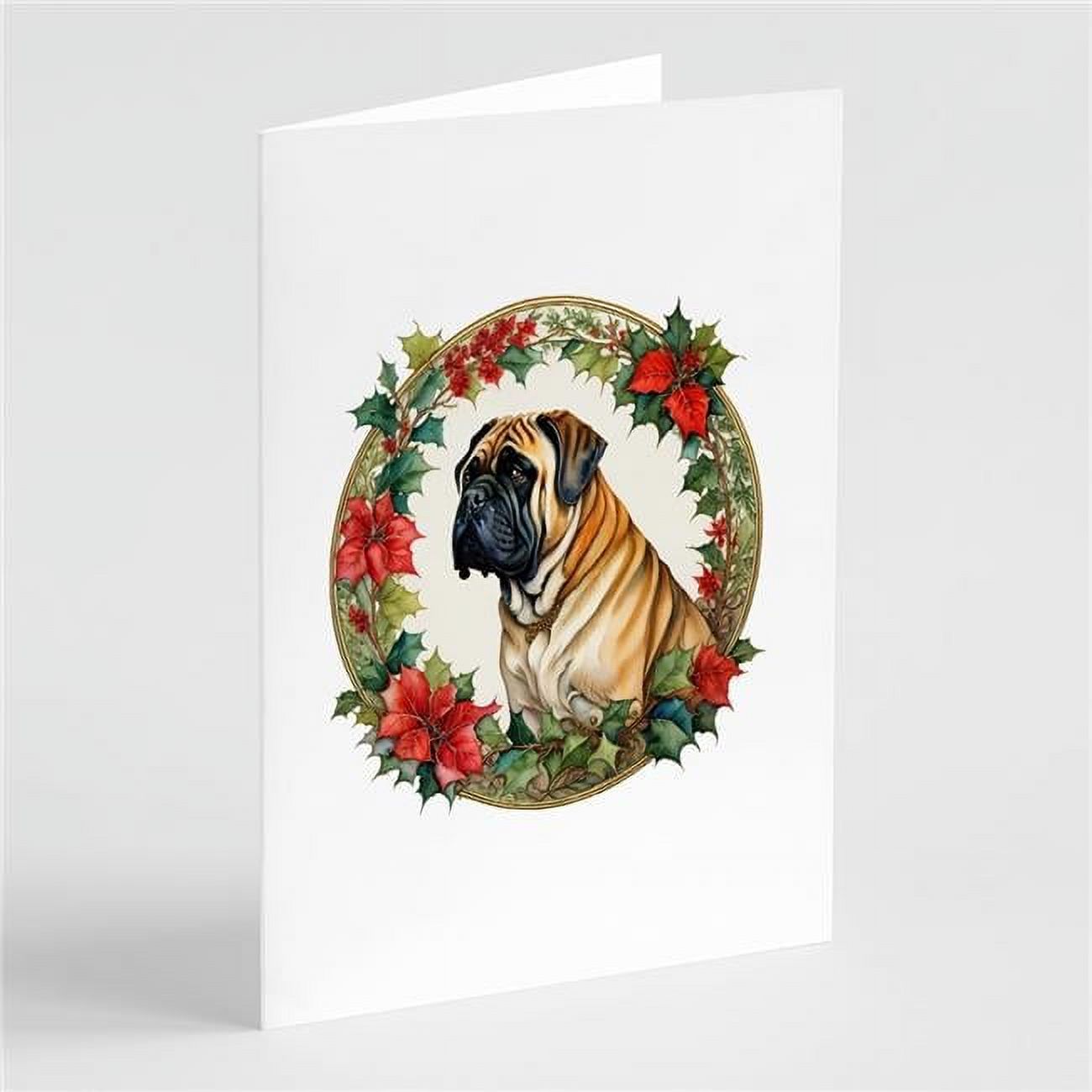 5 x 7 in. Unisex Mastiff Christmas Flowers Greeting Cards - Pack of 8