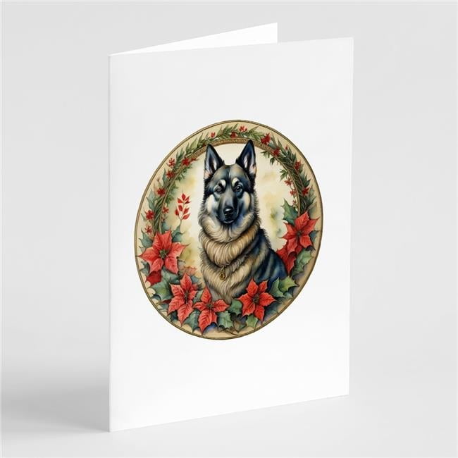 5 x 7 in. Unisex Norwegian Elkhound Christmas Flowers Greeting Cards - Pack of 8