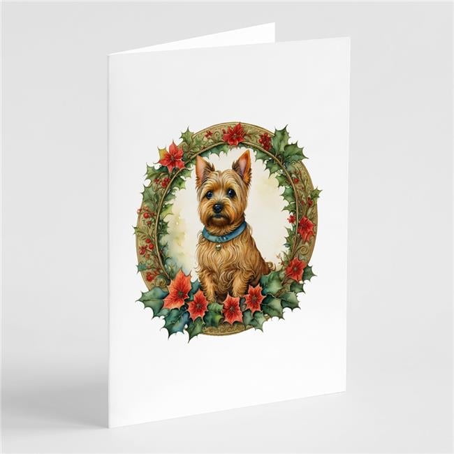 5 x 7 in. Unisex Norwich Terrier Christmas Flowers Greeting Cards - Pack of 8