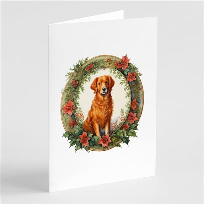 5 x 7 in. Unisex Nova Scotia Duck Tolling Retriever Christmas Flowers Greeting Cards - Pack of 8