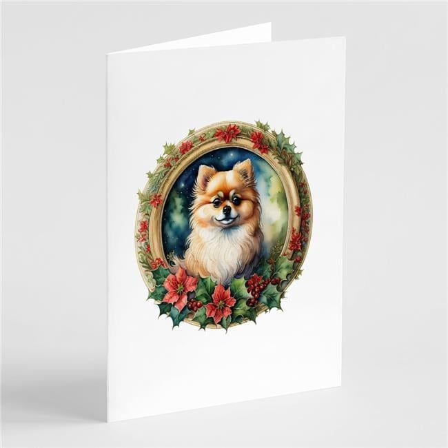 5 x 7 in. Unisex Pomeranian Christmas Flowers Greeting Cards - Pack of 8