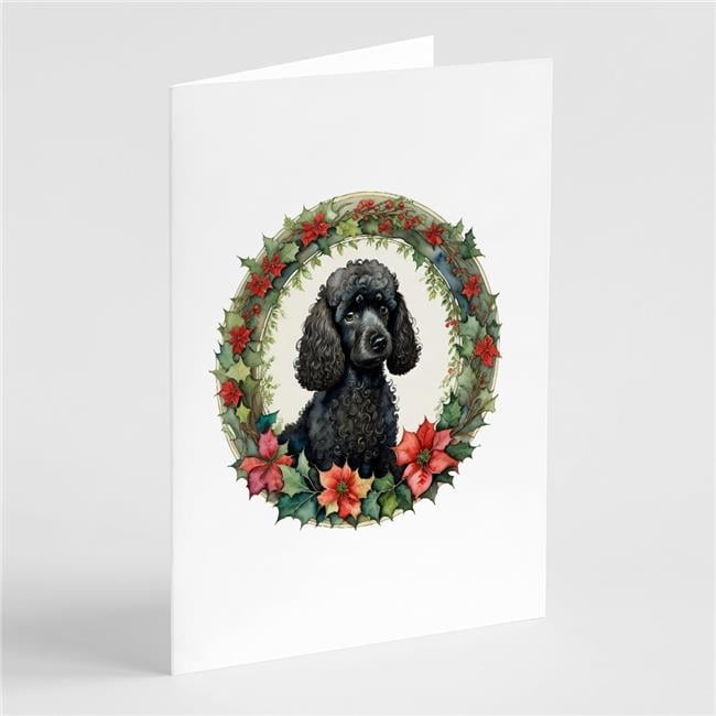 5 x 7 in. Unisex Poodle Christmas Flowers Greeting Cards - Pack of 8