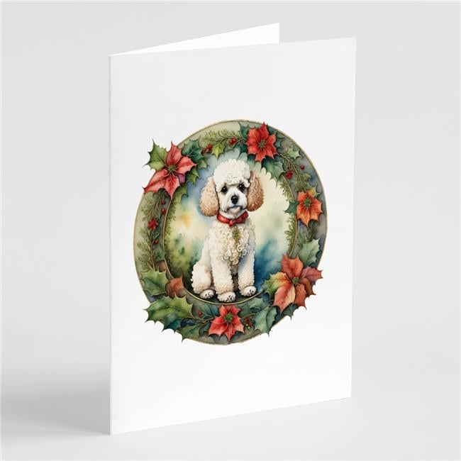 5 x 7 in. Unisex Poodle Christmas Flowers Greeting Cards - Pack of 8