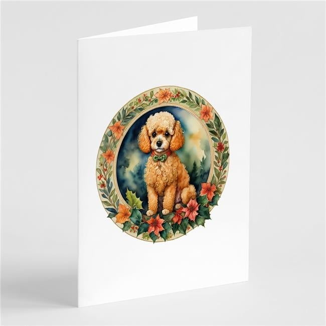 5 x 7 in. Unisex Poodle Christmas Flowers Greeting Cards - Pack of 8