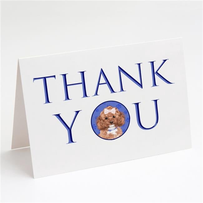 5 x 7 in. Unisex Poodle Toy Red Thank You Greeting Cards & Envelopes, Multi Color - Pack of 8