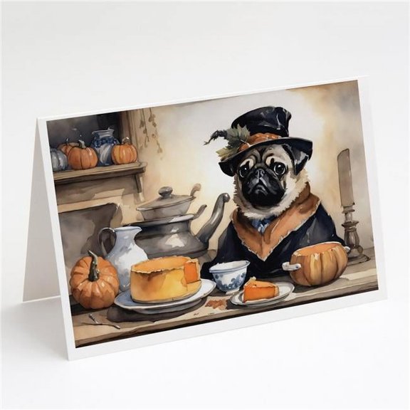 5 x 7 in. Unisex Pug Fall Kitchen Pumpkins Greeting Cards & Envelopes - Pack of 8